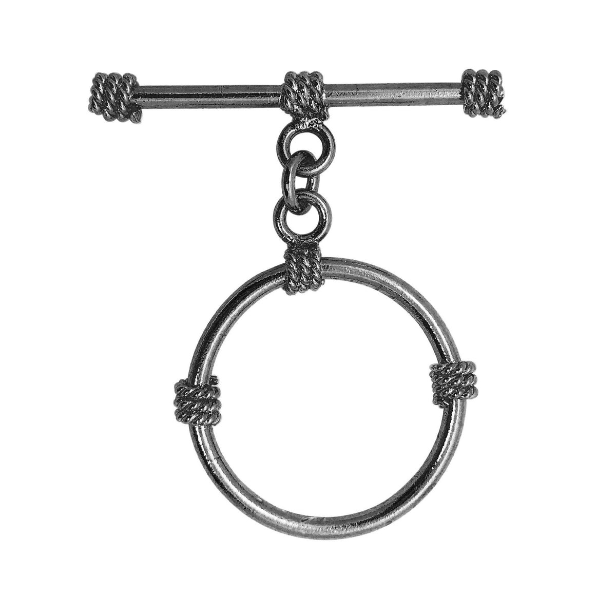 Handcrafted Black Rhodium Overlay toggle clasp with rope-style detailing, made in India.