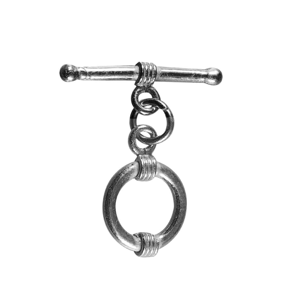 Handcrafted Black Rhodium Overlay toggle clasp with circular wrapped detailing, made in India.