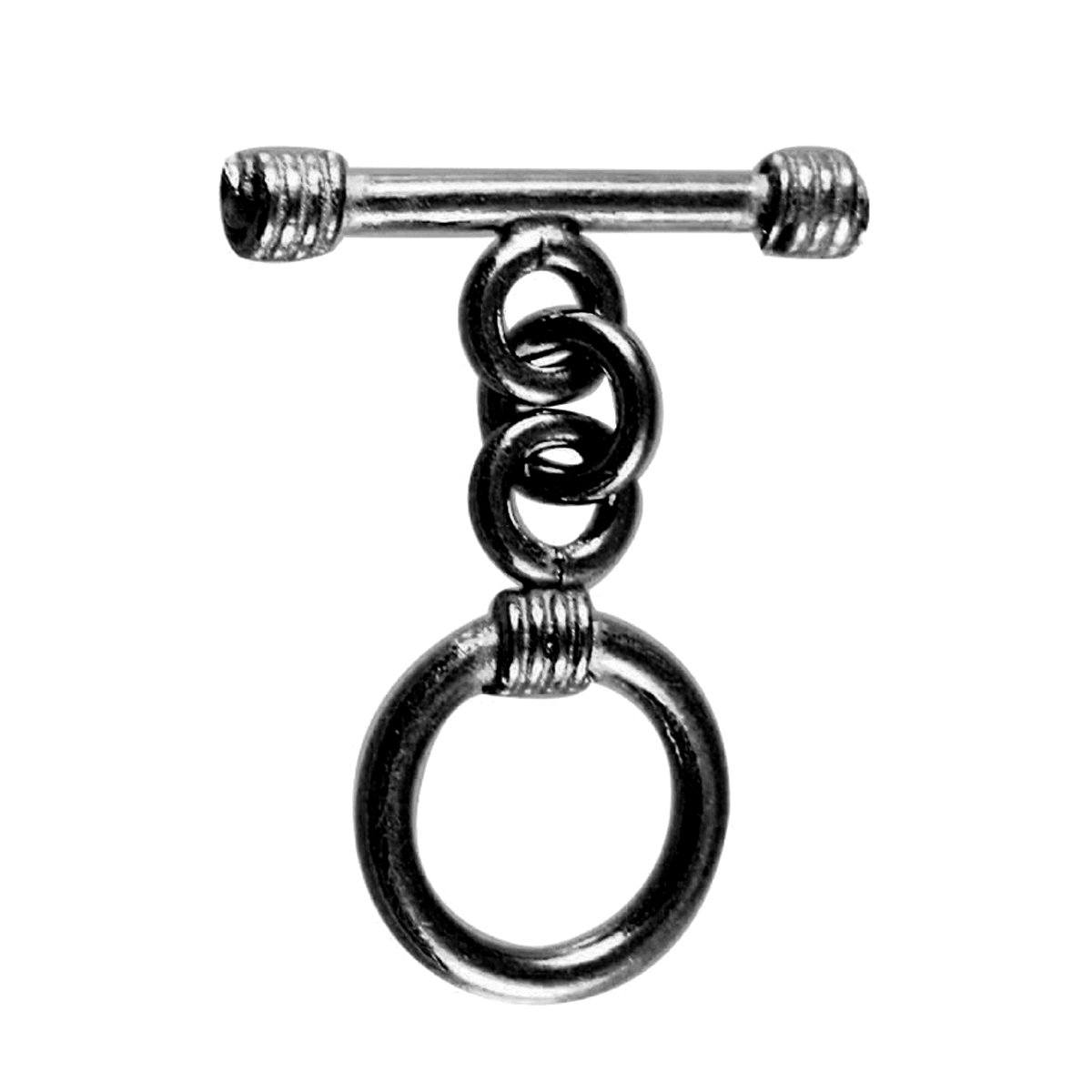 Handcrafted Black Rhodium Overlay circular toggle clasp with polished bar, made in India.
