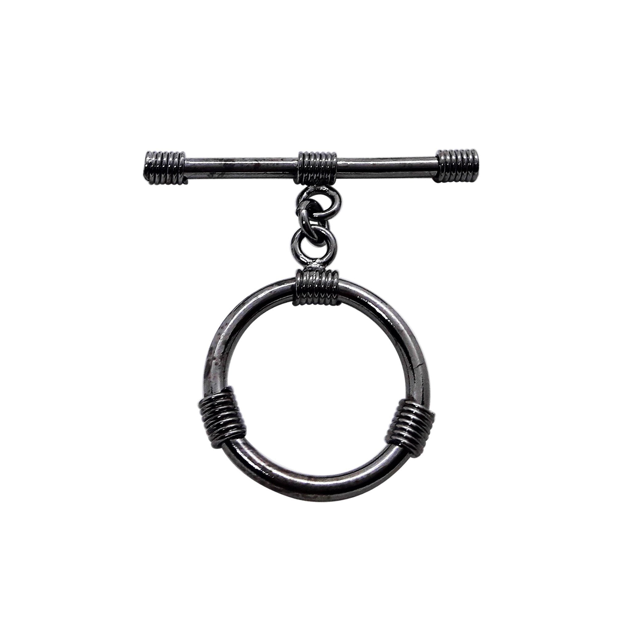 Handcrafted Black Rhodium Overlay toggle clasp jewelry with circular wrapped ring and straight bar, made in India.