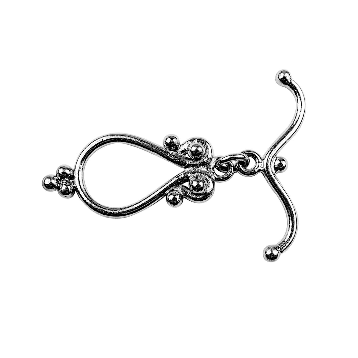 Handcrafted Black Rhodium Overlay infinity toggle clasp jewelry with ornate ball accents, made in India.