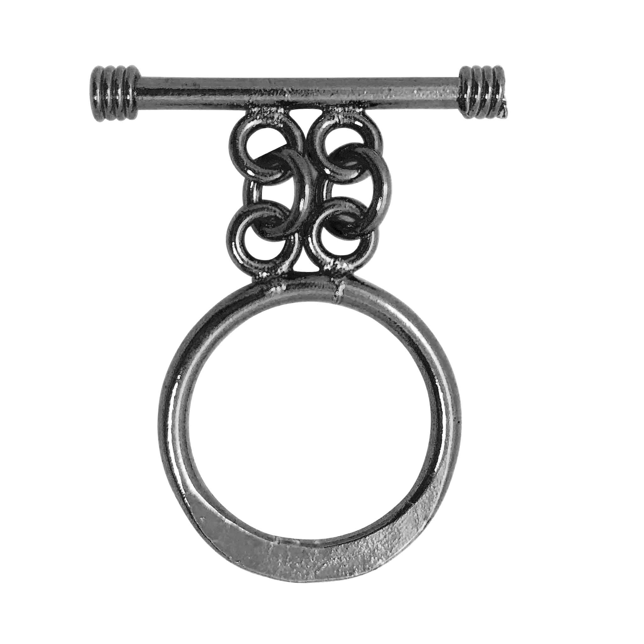 Handcrafted Black Rhodium Overlay double link toggle clasp jewelry with circular ring and bar, made in India.
