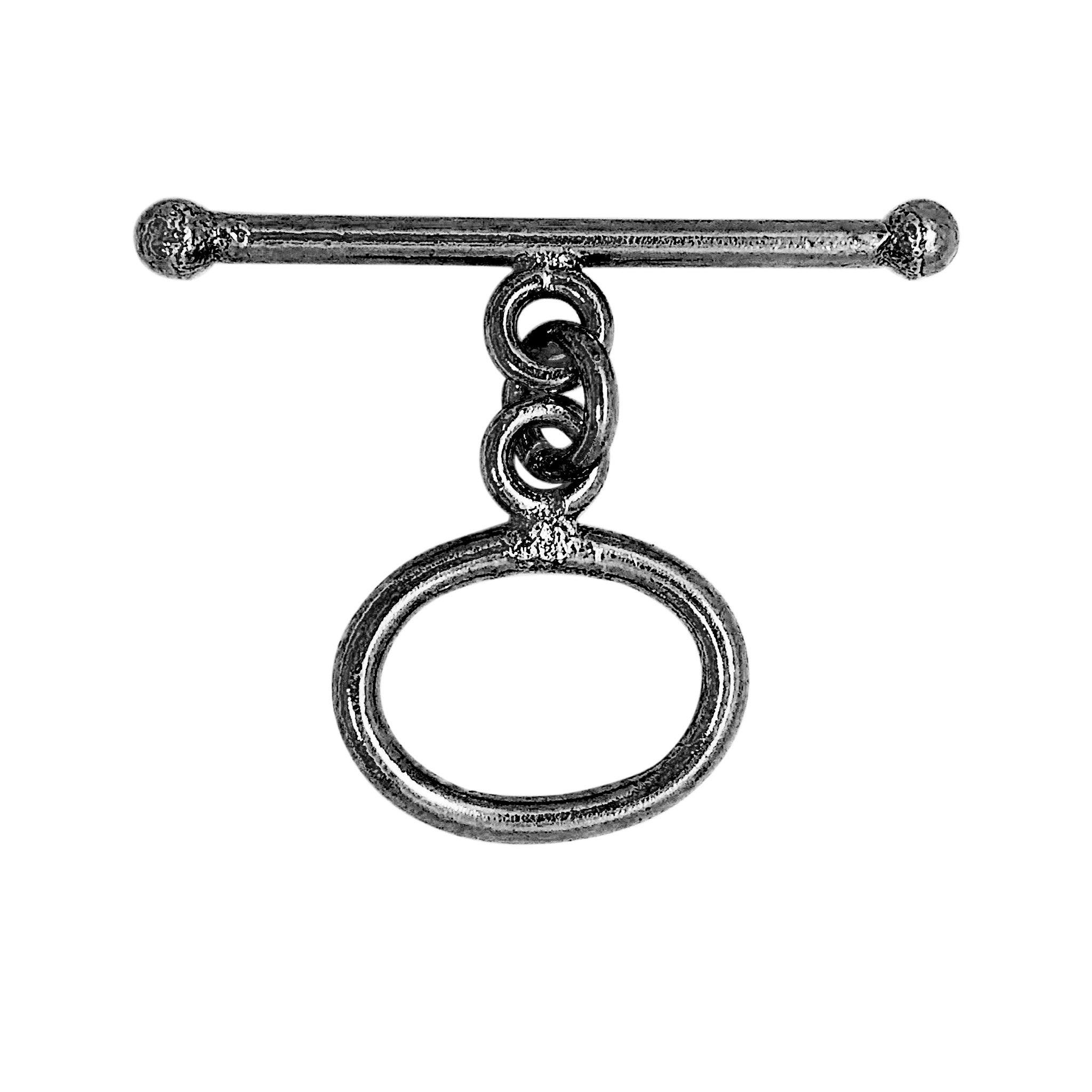 Handcrafted Black Rhodium Overlay oval toggle clasp jewelry with polished oval ring and straight bar, made in India.