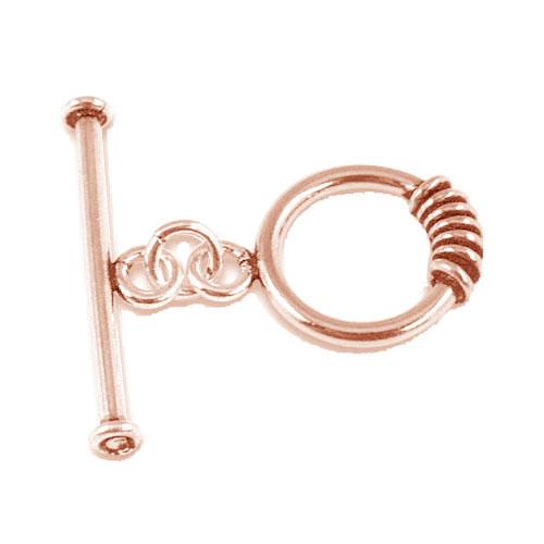 Handcrafted Rose Gold Overlay Toggle Clasp from India with polished spiral loop and smooth bar design