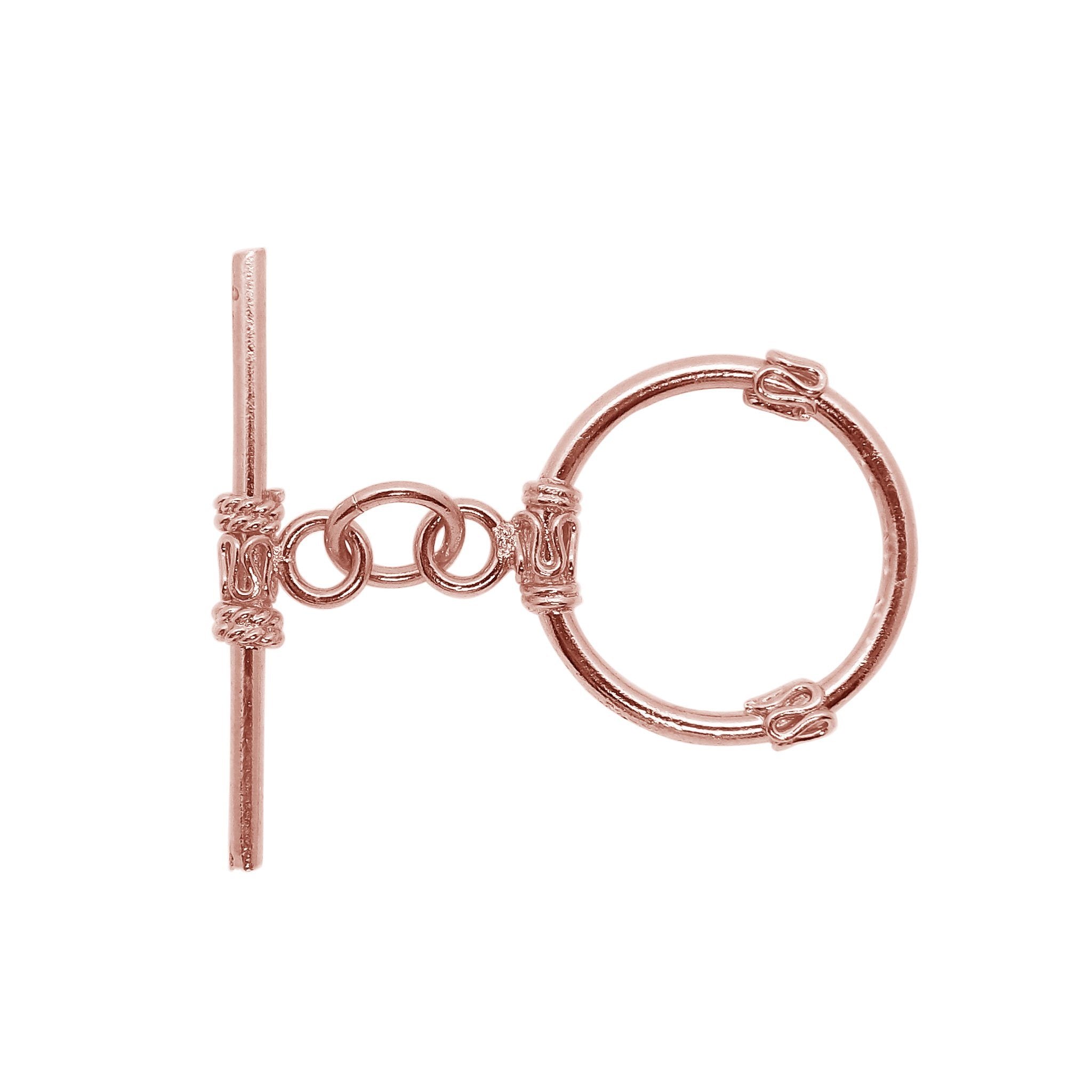 Handcrafted Rose Gold Overlay Toggle Clasp from India with polished round loop and accent detailing