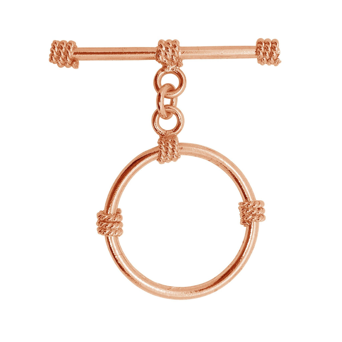 Handcrafted Rose Gold Overlay Toggle Clasp from India with polished round loop and rope accents