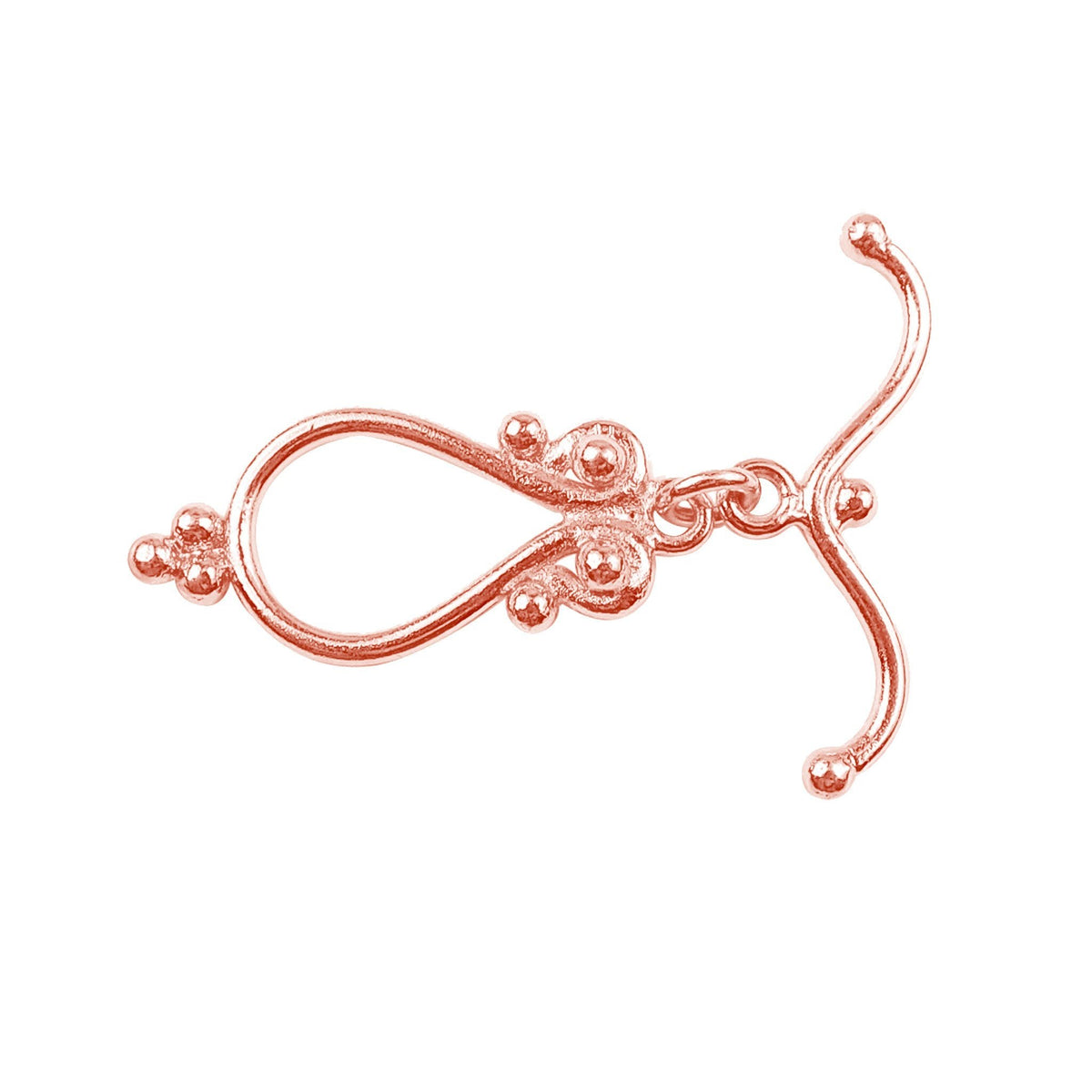 Rose Gold Overlay toggle clasp from India with ornate teardrop design and polished finish.