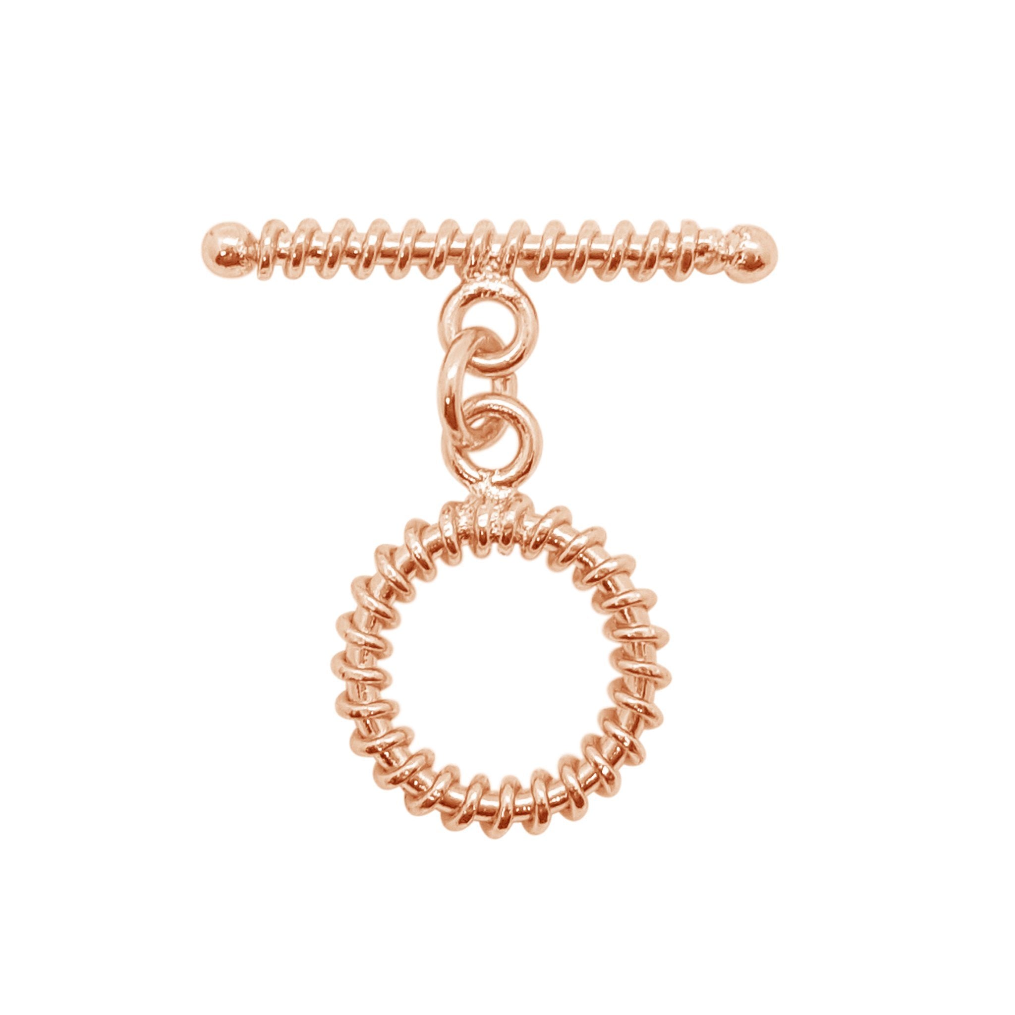 Rose Gold Overlay toggle clasp from India with textured circular loop and decorative bar.