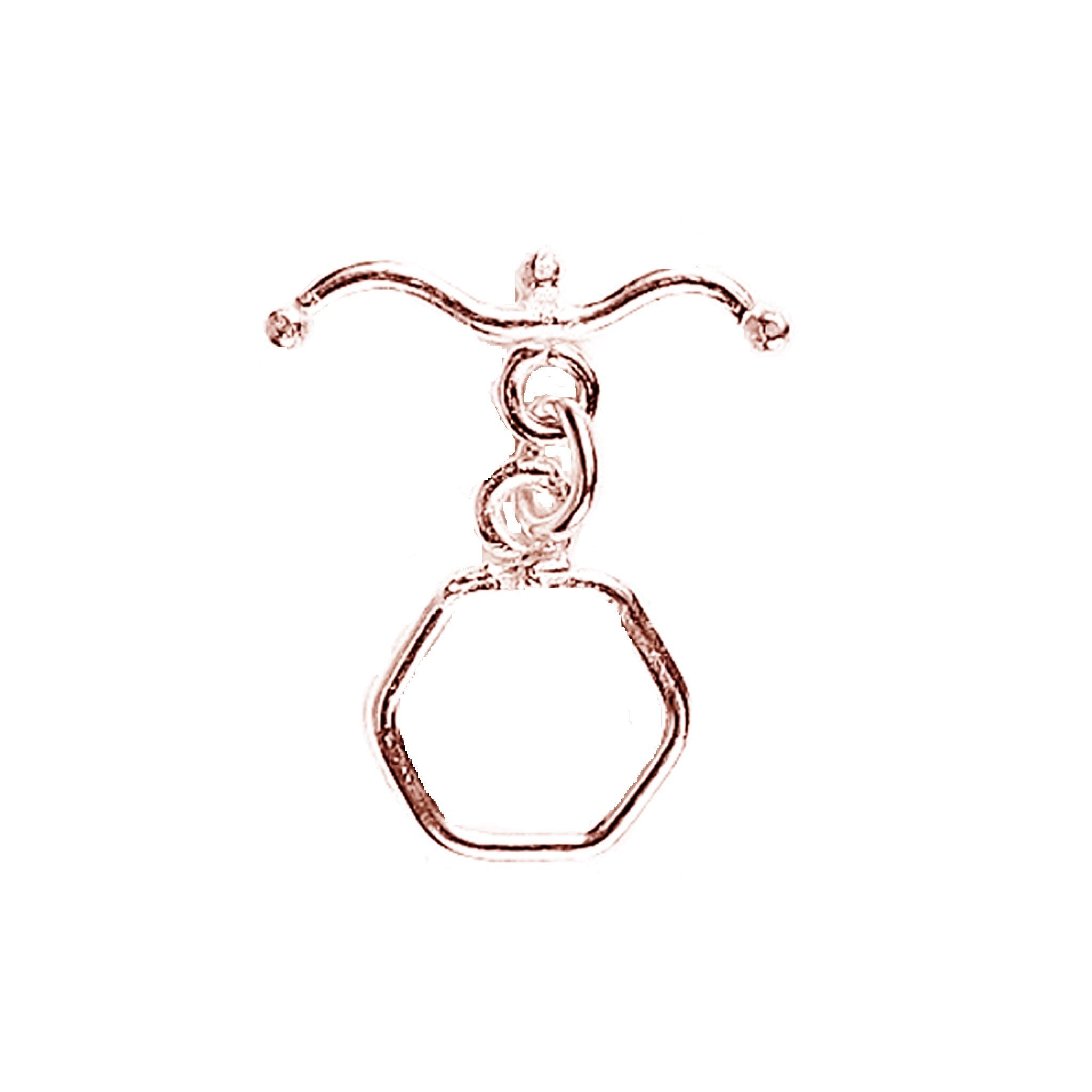 Rose Gold Overlay toggle clasp from India with polished hexagon loop and curved bar.