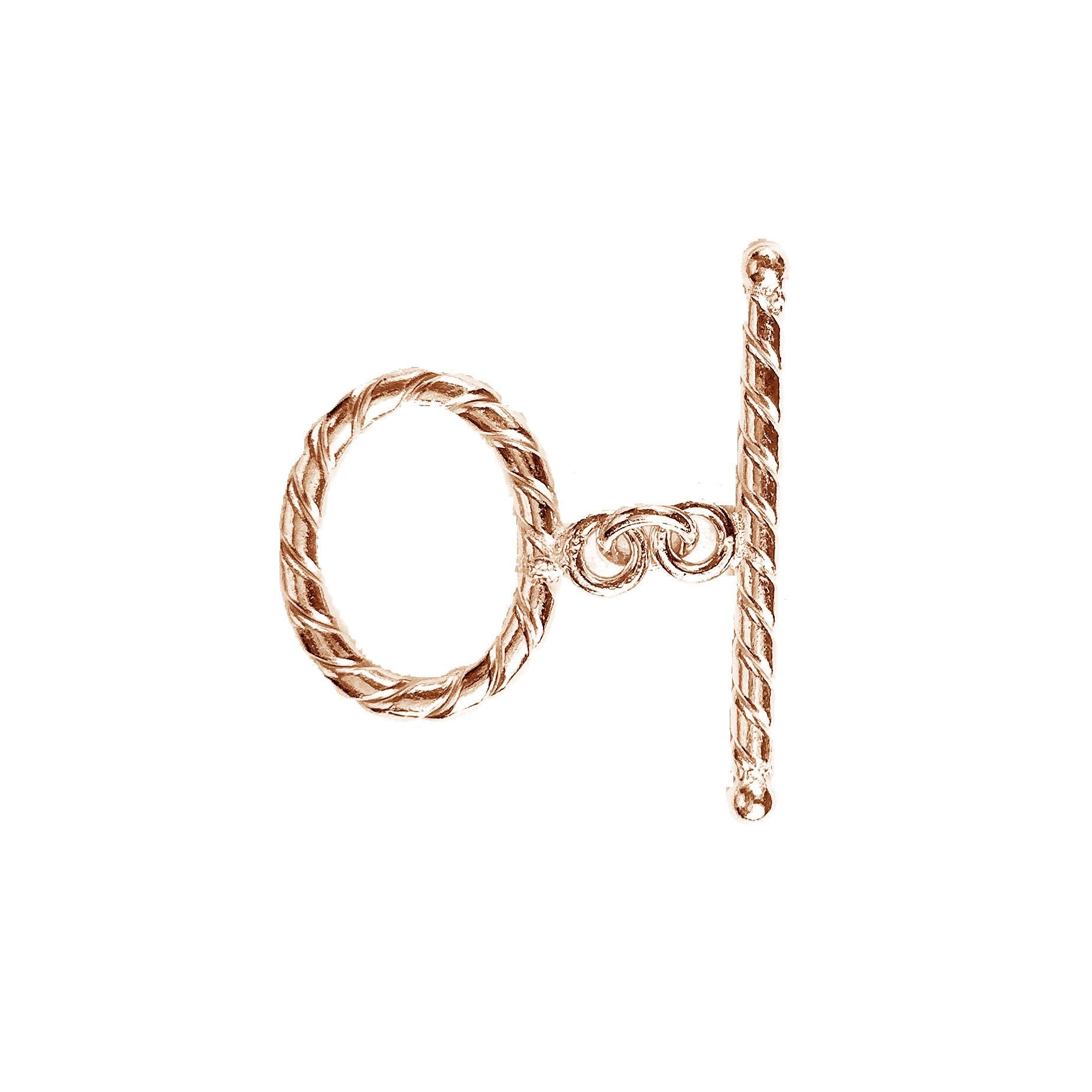 Rose Gold Overlay toggle clasp from India with rope-textured oval loop and polished bar design.