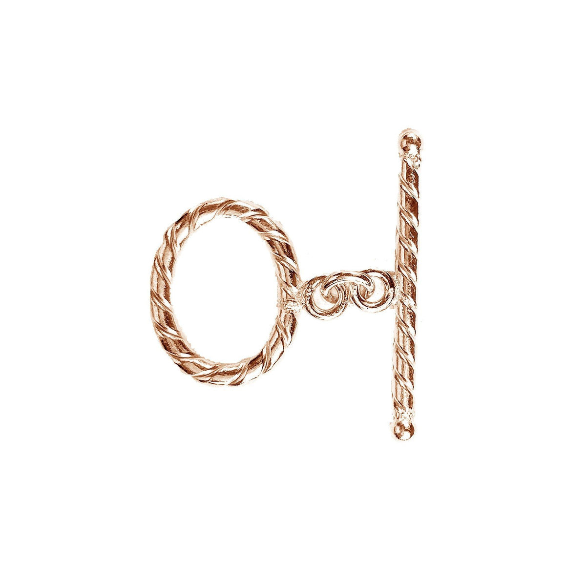 Rose Gold Overlay toggle clasp from India with rope-textured oval loop and polished bar design.
