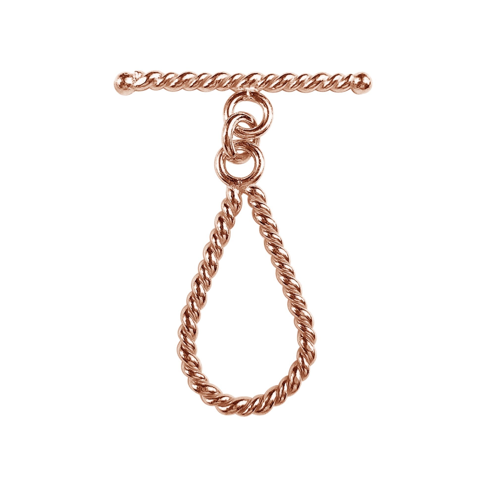 Rose Gold Overlay toggle clasp from India with rope-textured teardrop loop and polished twisted bar.