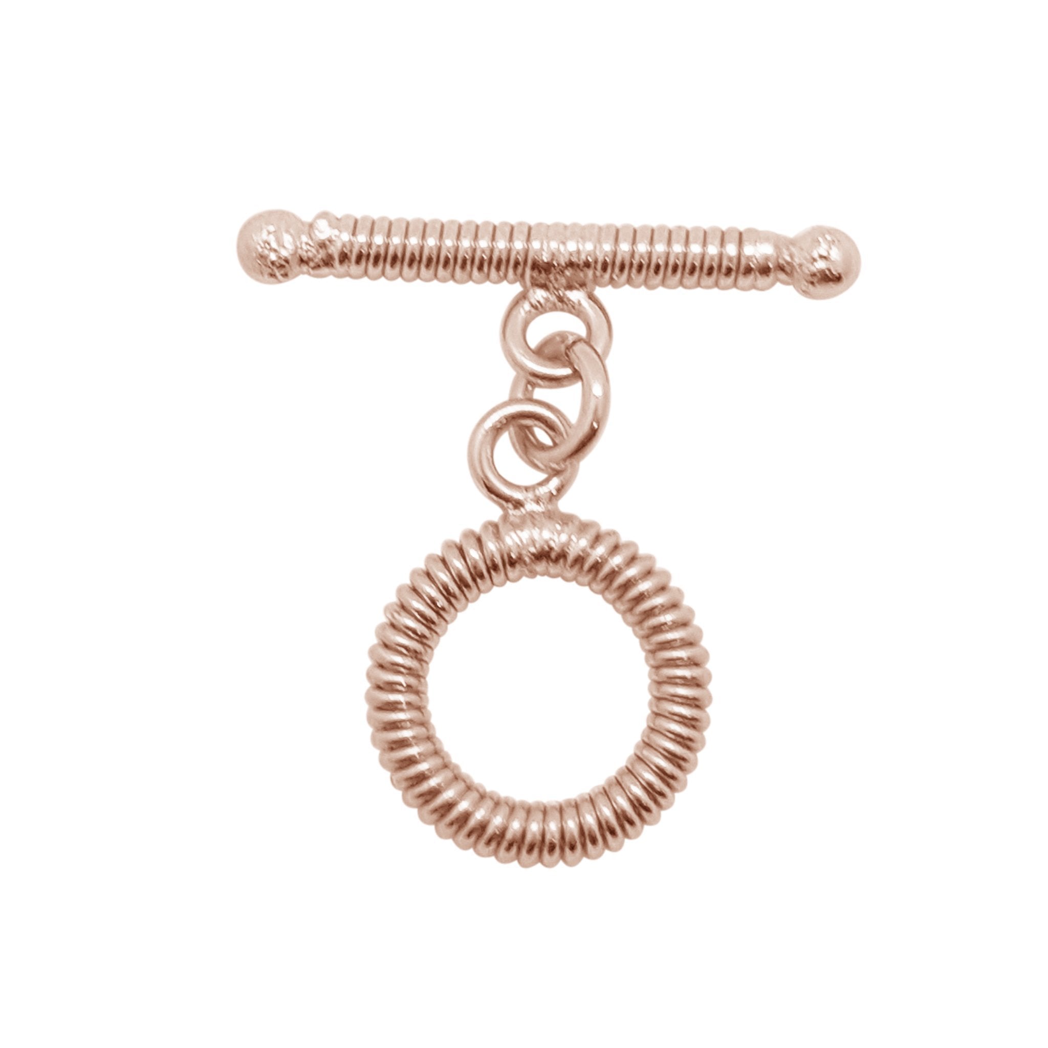 Rose Gold Overlay toggle clasp from India with coil-textured circular loop and polished bar.