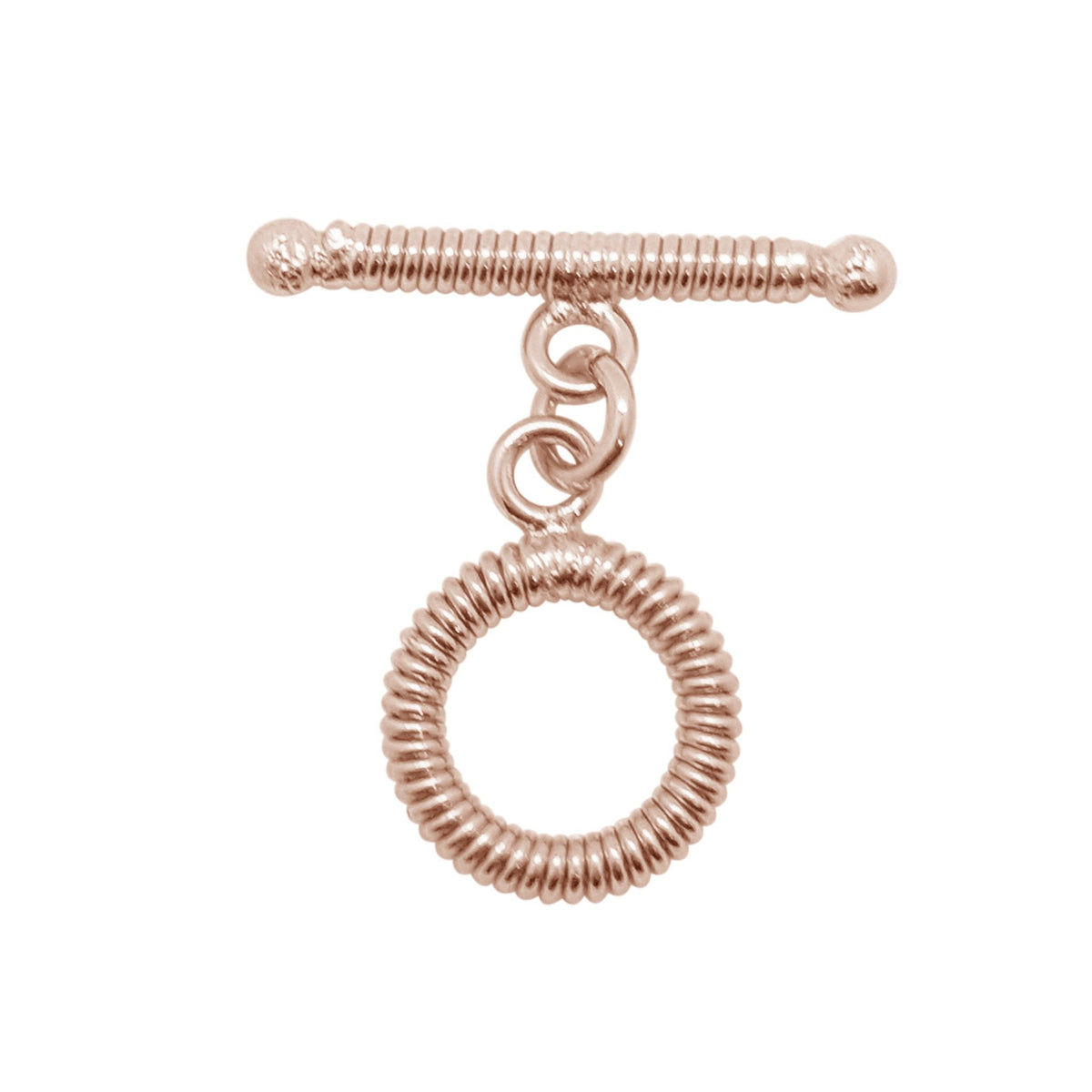 Rose Gold Overlay toggle clasp from India with coil-textured circular loop and polished bar.