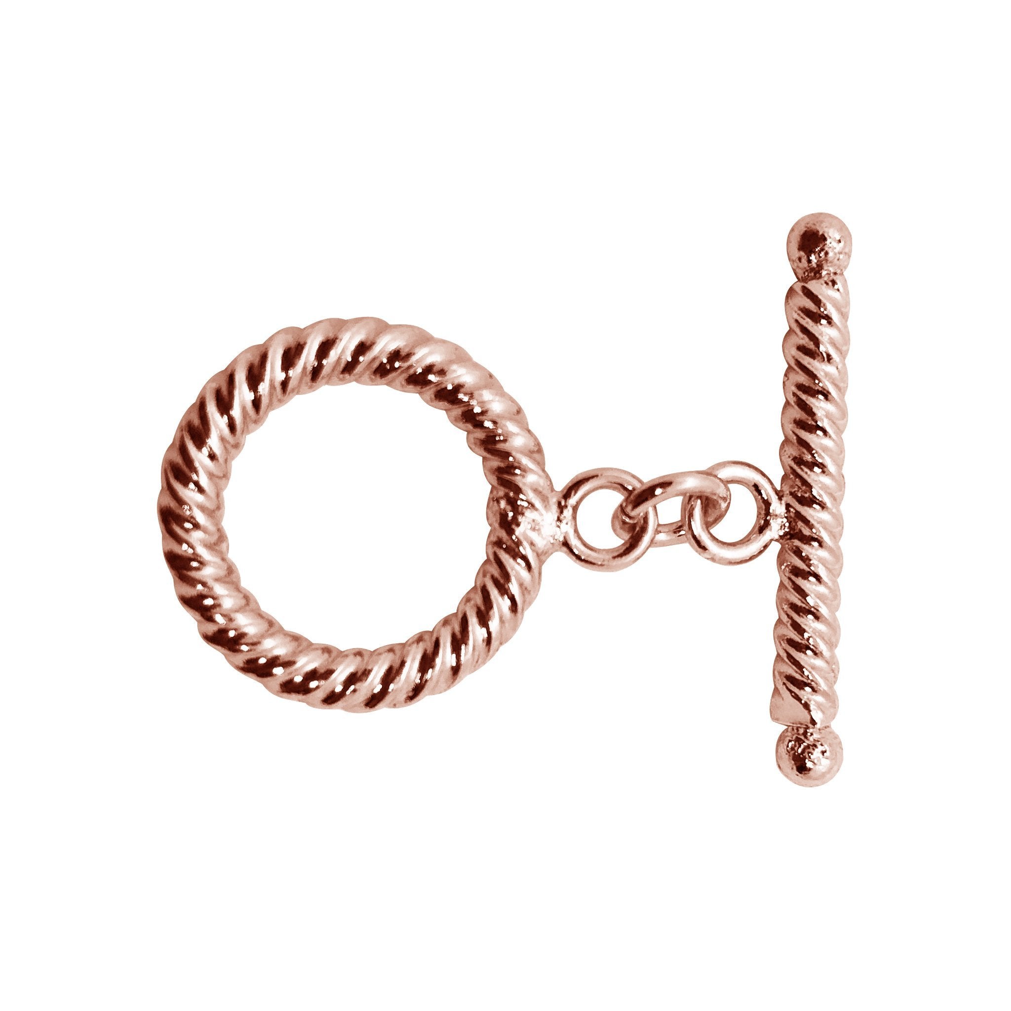 Rose Gold Overlay toggle clasp from India with rope-twist circular loop and polished bar.
