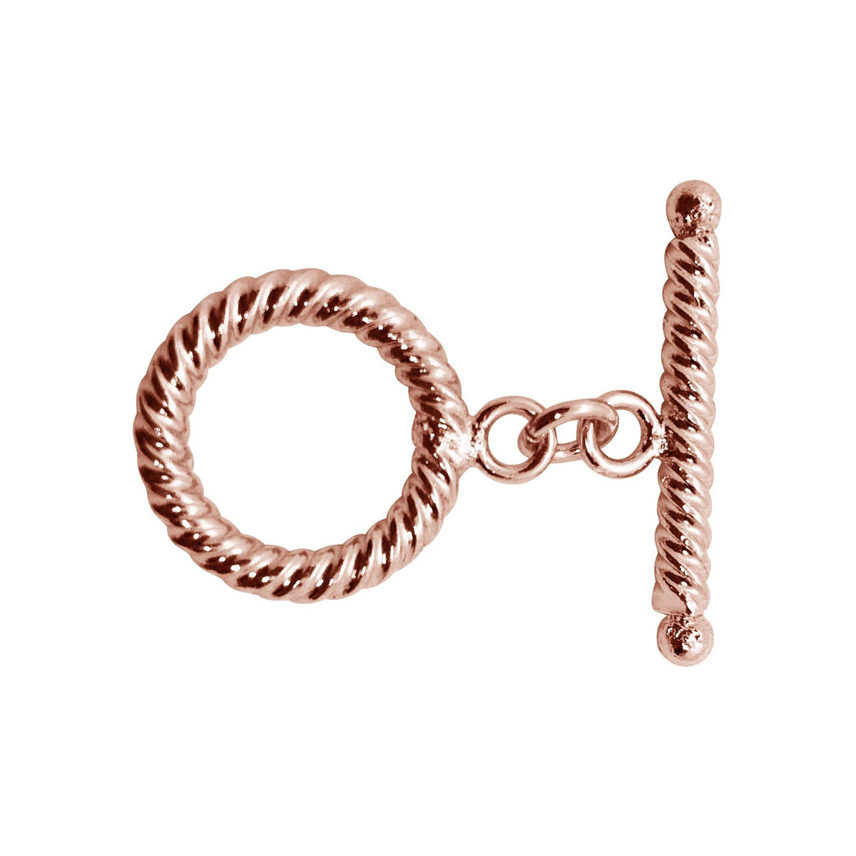 Rose Gold Overlay toggle clasp from India with rope-twist circular loop and polished bar.
