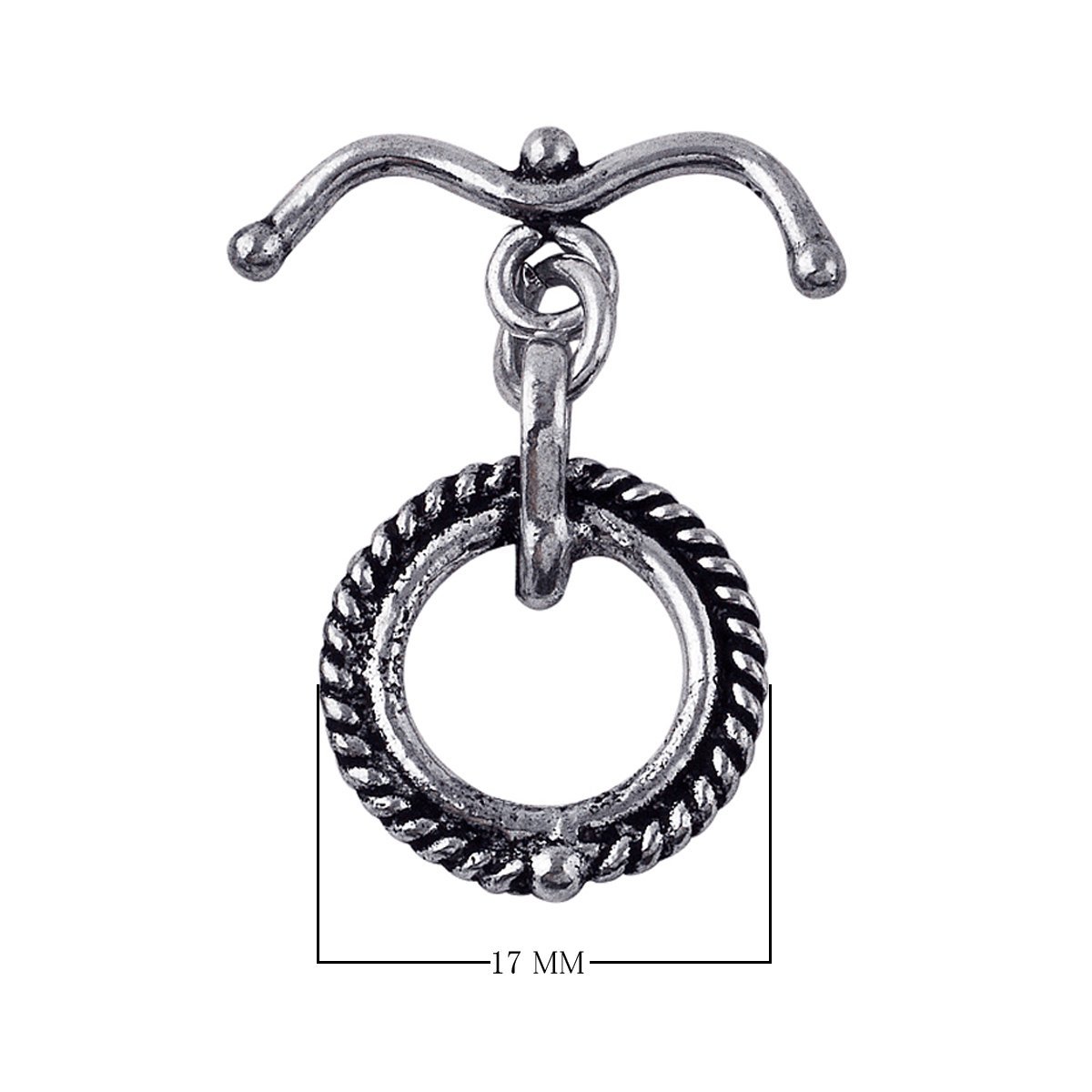 Decorative Silver Overlay toggle clasp with curved bar and rope-style circular loop, oxidized finish, artisan jewelry fastener for bracelets and necklaces.