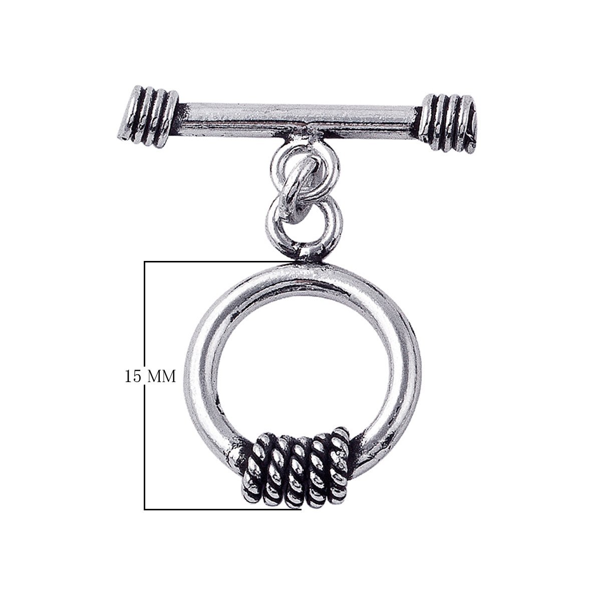 Silver Overlay rope-edge toggle clasp for jewelry making, polished accessory ideal for bracelets and necklaces.