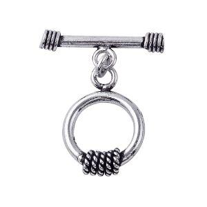 Silver Overlay rope-edge toggle clasp for jewelry making, polished accessory ideal for bracelets and necklaces.