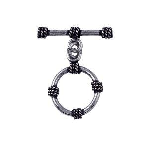 Handcrafted Silver Overlay rope accent toggle clasp, DIY jewelry accessory for handmade bracelets and necklaces.