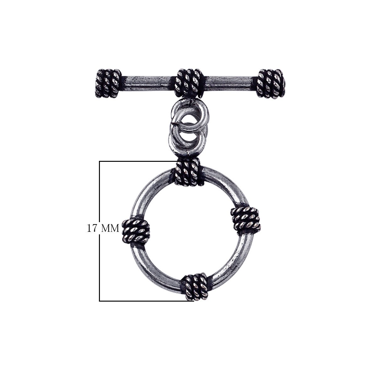 Handcrafted Silver Overlay rope accent toggle clasp, DIY jewelry accessory for handmade bracelets and necklaces.