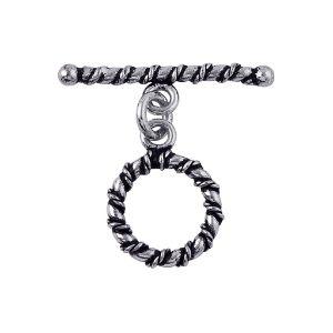 Handcrafted Silver Overlay twisted rope toggle clasp, DIY jewelry accessory for handmade bracelets and necklaces.
