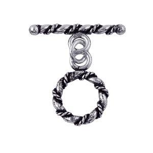 Handcrafted Silver Overlay rustic rope toggle clasp, DIY jewelry accessory for handmade bracelets and necklaces.
