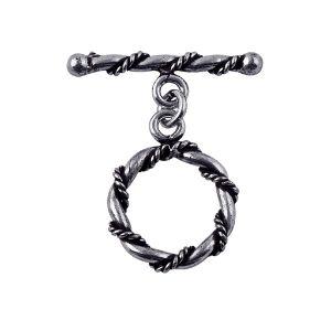 Handcrafted Silver Overlay rope-style toggle clasp – decorative jewelry connector for bracelets and necklaces.