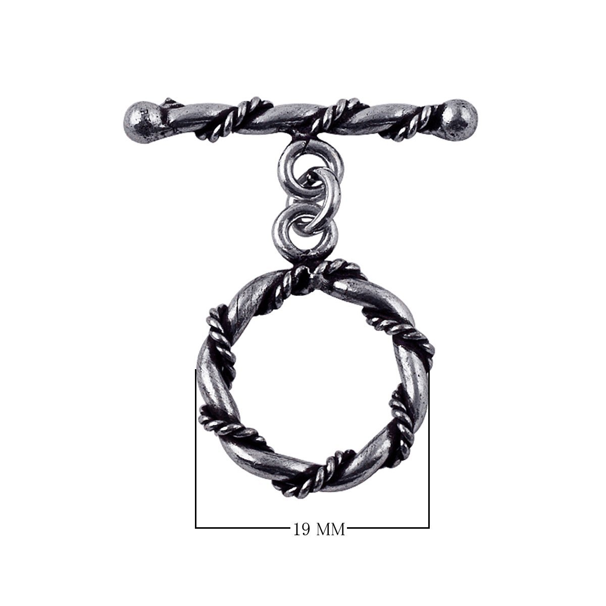Handcrafted Silver Overlay rope-style toggle clasp – decorative jewelry connector for bracelets and necklaces.