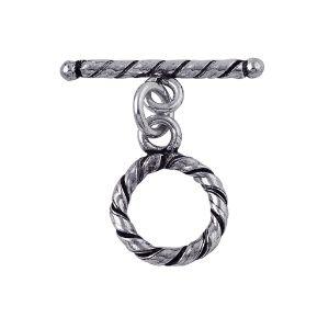 Handcrafted Silver Overlay twisted rope toggle clasp – decorative artisan jewelry connector for bracelets and necklaces.