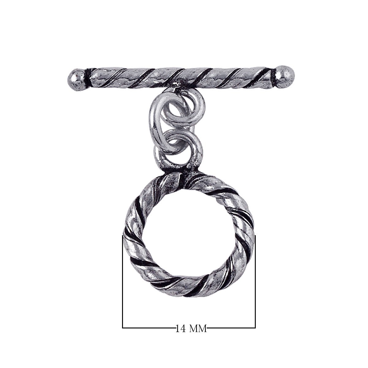 Handcrafted Silver Overlay twisted rope toggle clasp – decorative artisan jewelry connector for bracelets and necklaces.
