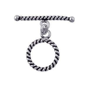 Handcrafted Silver Overlay rope twist toggle clasp – artisan jewelry connector for bracelets and necklaces.