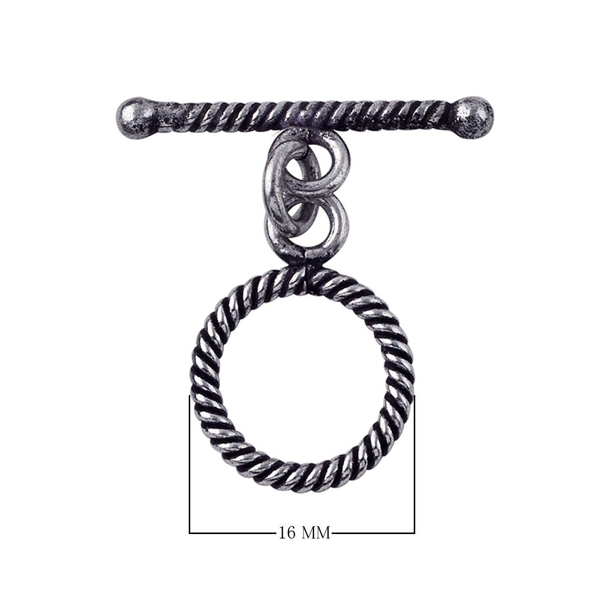 Antique Silver Overlay rope toggle clasp with twisted ring and textured bar, handcrafted Bali jewelry closure for bracelets and necklaces.