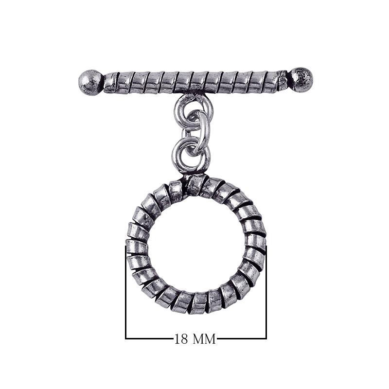 Antique Silver Overlay ridged toggle clasp with circular ring and textured bar, handcrafted Bali jewelry closure for necklaces and bracelets.