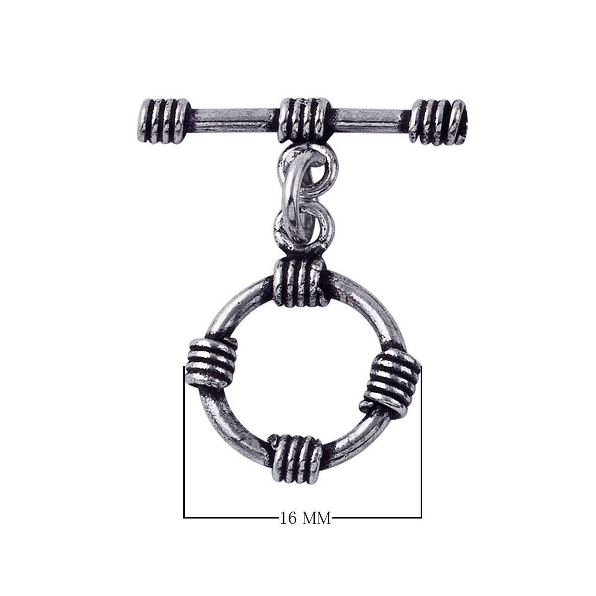 Handcrafted antique Silver Overlay toggle clasp with wrapped wire circular ring and bar, Bali jewelry closure for necklaces and bracelets.