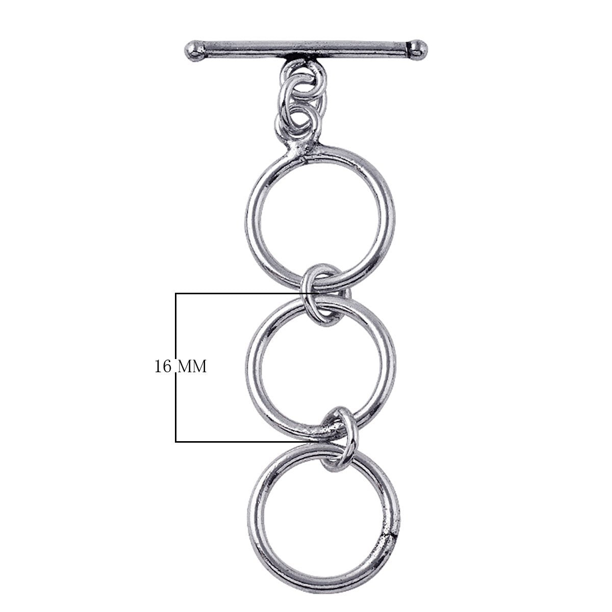 Handcrafted Antique Silver Overlay triple ring toggle clasp with sleek bar, Bali jewelry closure for necklaces and bracelets.