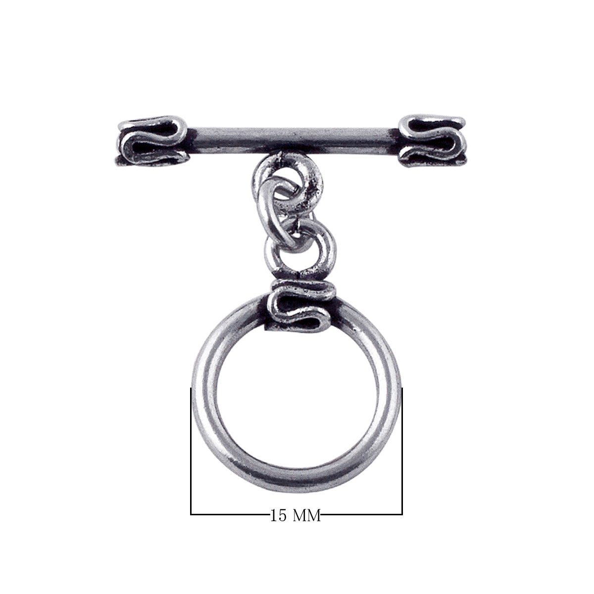 Handcrafted antique Silver Overlay toggle clasp with circular ring and folded edge detailing, Bali jewelry closure for necklaces and bracelets.