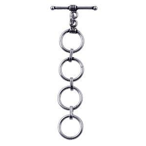 Elegant Silver Overlay toggle clasp with four smooth interlinked rings and a polished bar closure, perfect for bracelets, necklaces, and DIY jewelry projects.