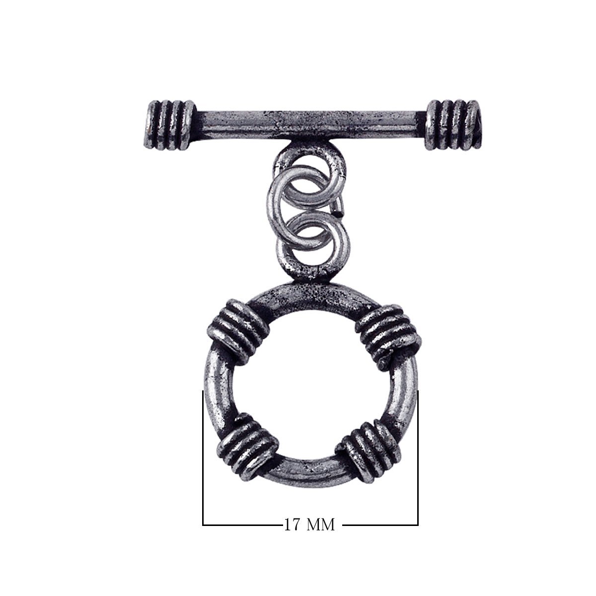 Vintage Silver Overlay toggle clasp with textured round ring and polished bar, ideal for DIY bracelets, necklaces, and handmade jewelry projects.