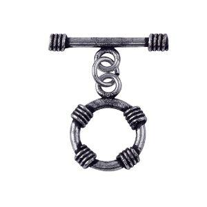 Vintage Silver Overlay toggle clasp with textured round ring and polished bar, ideal for DIY bracelets, necklaces, and handmade jewelry projects.