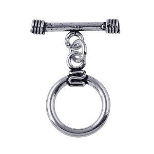 Classic Silver Overlay round toggle clasp with smooth ring and bar closure, ideal for DIY bracelets, necklaces, and handmade jewelry projects.
