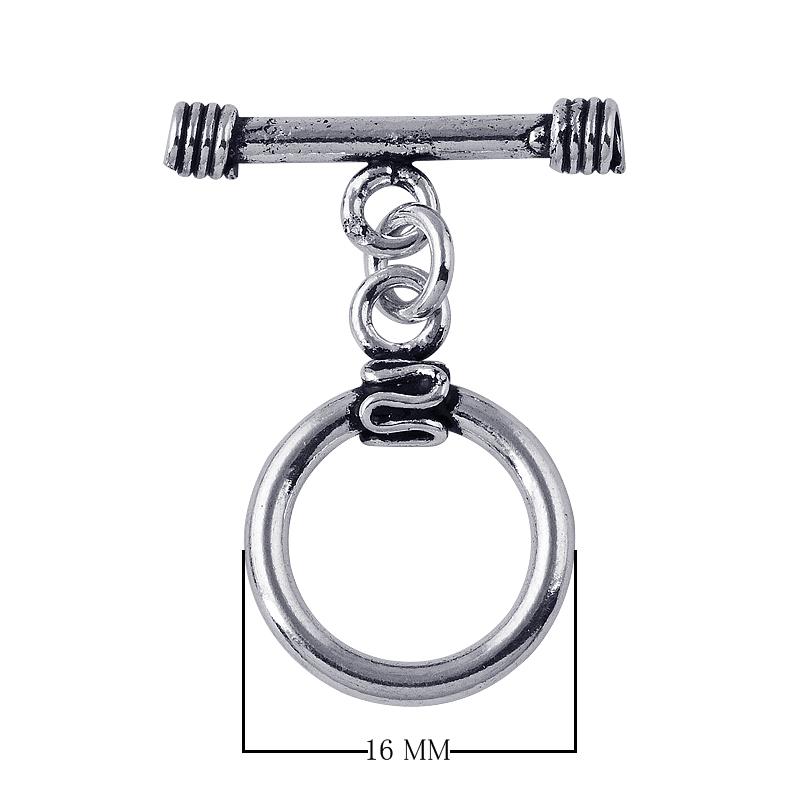 Classic Silver Overlay round toggle clasp with smooth ring and bar closure, ideal for DIY bracelets, necklaces, and handmade jewelry projects.