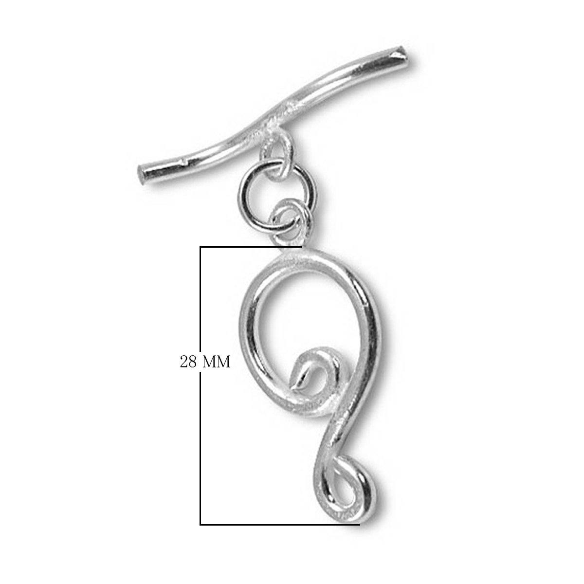 Decorative Silver Overlay swirl toggle clasp with polished finish and curved bar, ideal for DIY bracelets, necklaces, and handmade jewelry projects.