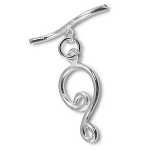 Decorative Silver Overlay swirl toggle clasp with polished finish and curved bar, ideal for DIY bracelets, necklaces, and handmade jewelry projects.