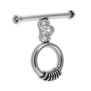 Stylish Silver Overlay toggle clasp with round coil-accented ring and straight bar, ideal for DIY bracelets, necklaces, and handmade jewelry projects.