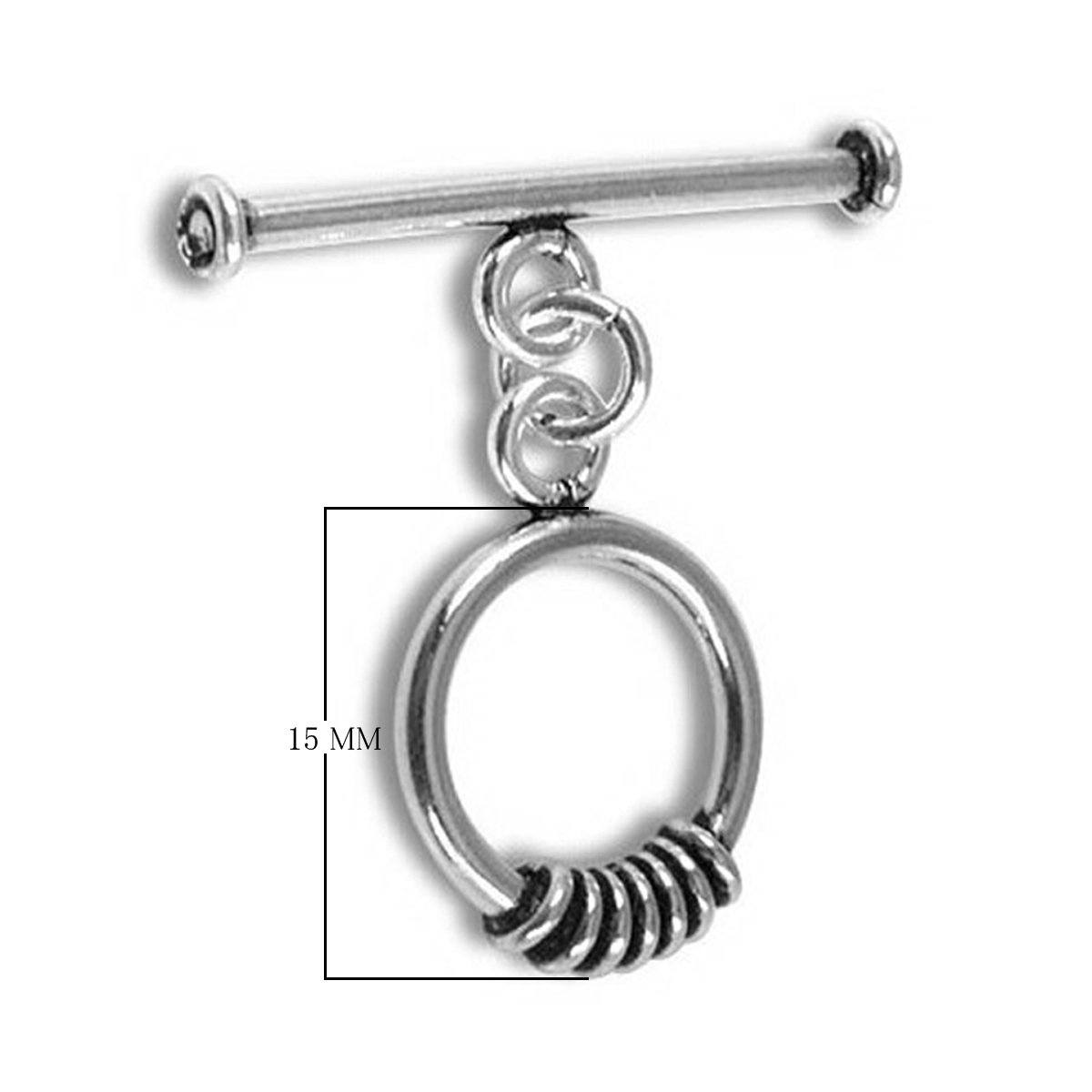 Stylish Silver Overlay toggle clasp with round coil-accented ring and straight bar, ideal for DIY bracelets, necklaces, and handmade jewelry projects.