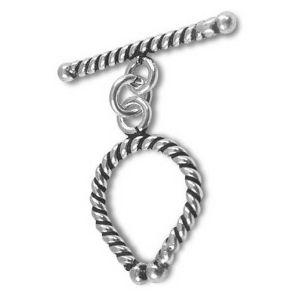 Elegant Silver Overlay rope toggle clasp, handcrafted in Bali – twisted loop and bar closure for necklaces and bracelets.