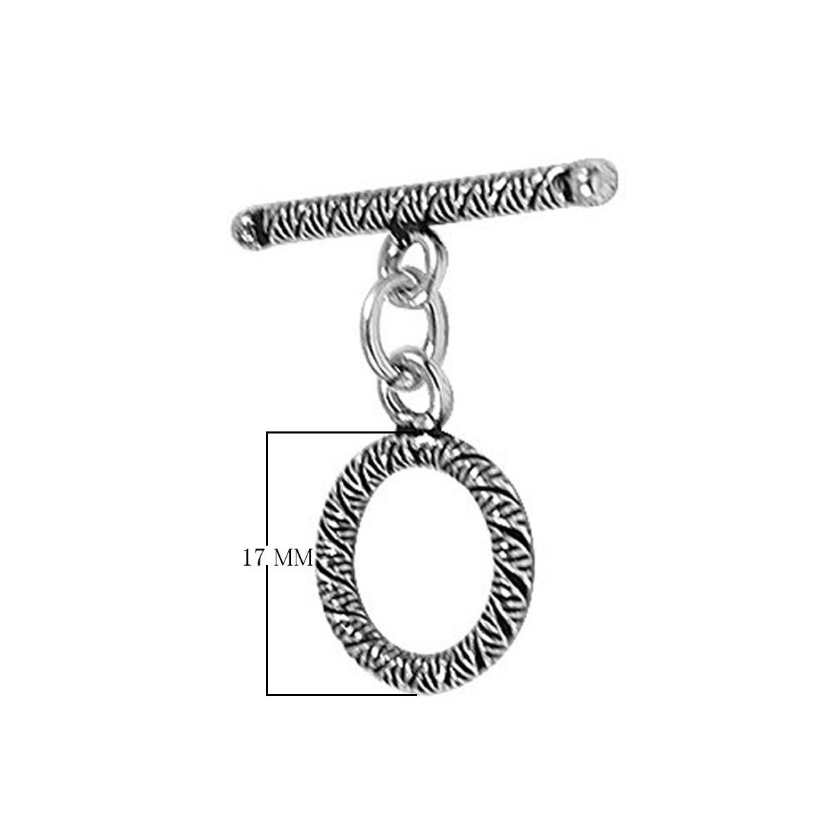 Elegant Silver Overlay oval toggle clasp, handcrafted in Bali – textured loop and bar closure for necklaces and bracelets.