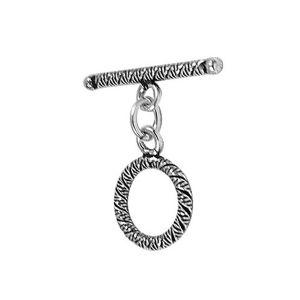Elegant Silver Overlay oval toggle clasp, handcrafted in Bali – textured loop and bar closure for necklaces and bracelets.