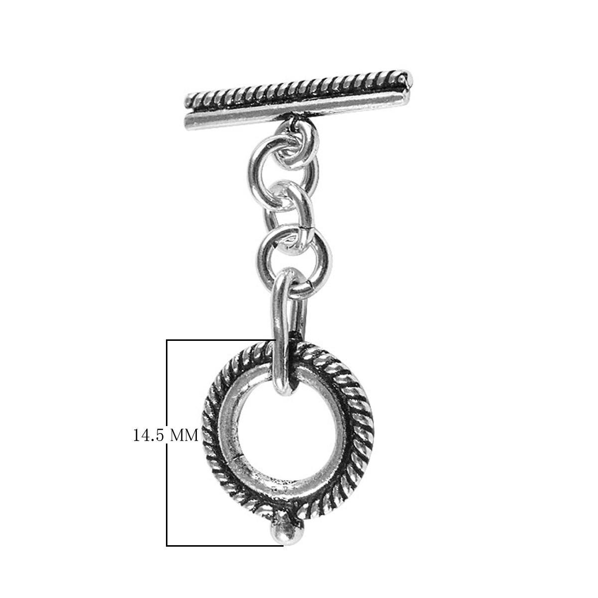 Elegant Silver Overlay rope circle toggle clasp, handcrafted in India – secure bar and loop closure for necklaces and bracelets.